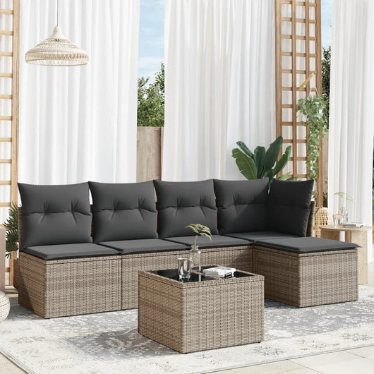 Set Divano da Giardino 6 pz con Cuscini-Sofa da Giardino-Divanetto da esterno Grigio in Polyrattan 978849