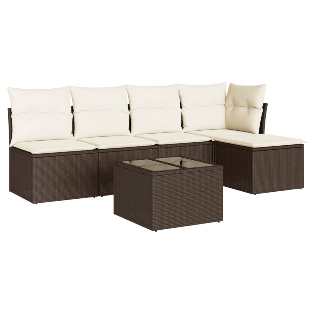 Set Divano da Giardino 6 pz con Cuscini-Sofa da Giardino-Divanetto da esterno Marrone in Polyrattan 758838