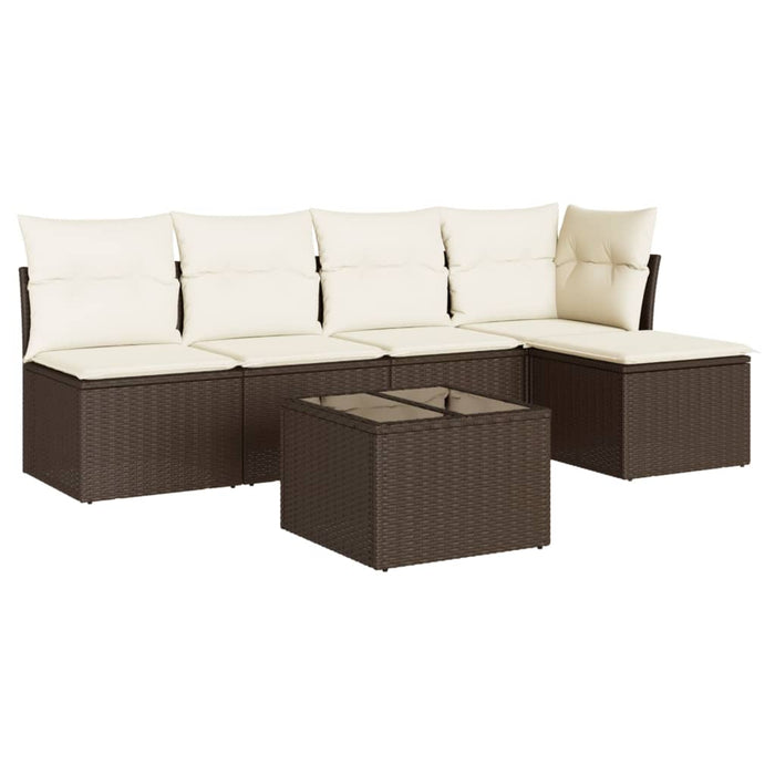 Set Divano da Giardino 6 pz con Cuscini-Sofa da Giardino-Divanetto da esterno Marrone in Polyrattan 758838