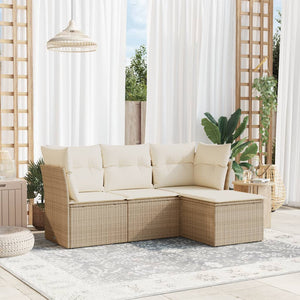 Set Divano da Giardino 4 pz con Cuscini-Sofa da Giardino-Divanetto da esterno Beige in Polyrattan 399610