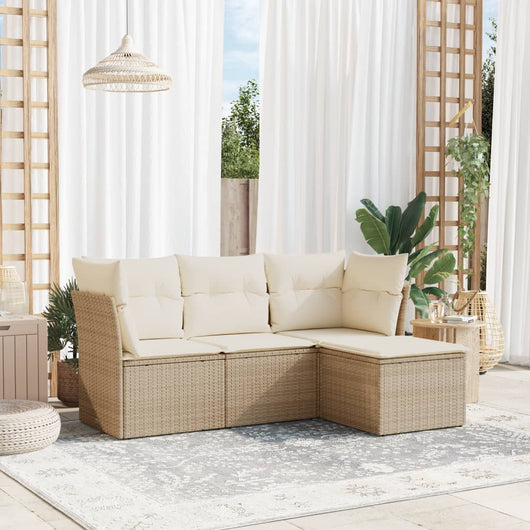 Set Divano da Giardino 4 pz con Cuscini-Sofa da Giardino-Divanetto da esterno Beige in Polyrattan 399610
