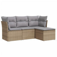 Set Divano da Giardino 4 pz con Cuscini-Sofa da Giardino-Divanetto da esterno Beige in Polyrattan 115100