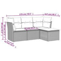 Set Divano da Giardino 4 pz con Cuscini-Sofa da Giardino-Divanetto da esterno Beige in Polyrattan 115100
