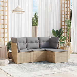 Set Divano da Giardino 4 pz con Cuscini-Sofa da Giardino-Divanetto da esterno Beige in Polyrattan 115100