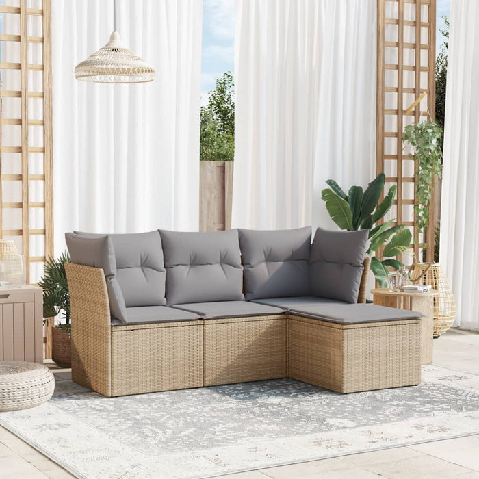 Set Divano da Giardino 4 pz con Cuscini-Sofa da Giardino-Divanetto da esterno Beige in Polyrattan 115100