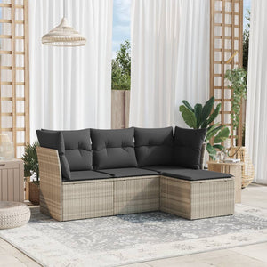 Set Divano da Giardino 4 pz con Cuscini-Sofa da Giardino-Divanetto da esterno Grigio Chiaro Polyrattan 792656