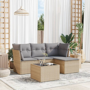 Set Divano da Giardino 5 pz con Cuscini-Sofa da Giardino-Divanetto da esterno Beige in Polyrattan 186988
