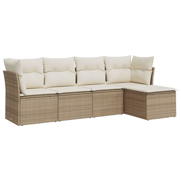 Set Divano da Giardino 5 pz con Cuscini-Sofa da Giardino-Divanetto da esterno Beige in Polyrattan 914310