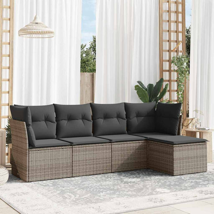 Set Divano da Giardino 5 pz con Cuscini-Sofa da Giardino-Divanetto da esterno Grigio in Polyrattan 131883