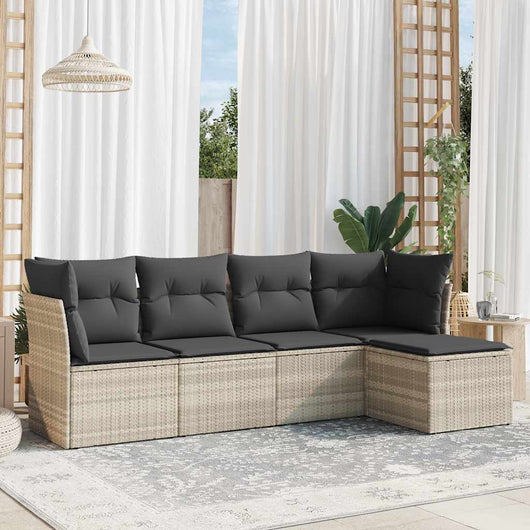 Set Divano da Giardino 5pz con Cuscini-Sofa da Giardino-Divanetto da esterno Grigio Chiaro Polyrattan 567404