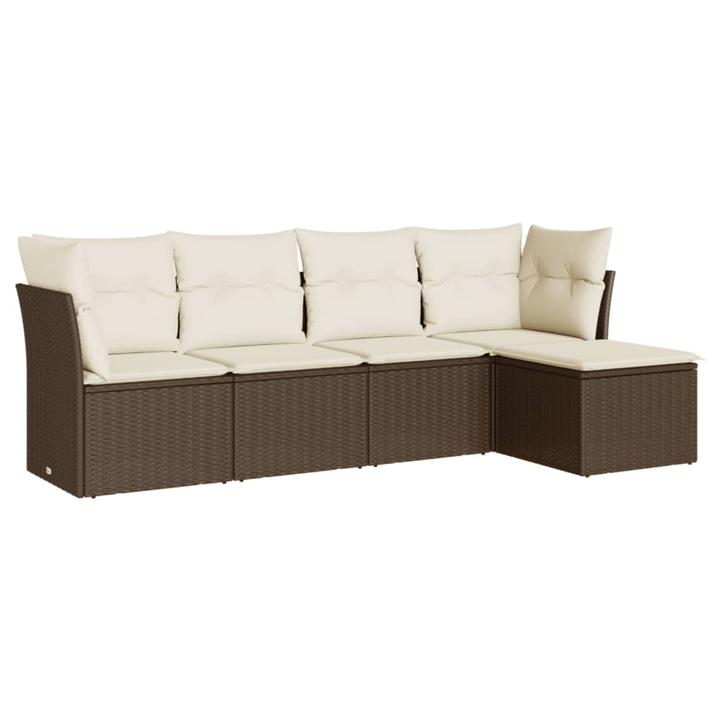 Set Divano da Giardino 5 pz con Cuscini-Sofa da Giardino-Divanetto da esterno Marrone in Polyrattan 577732