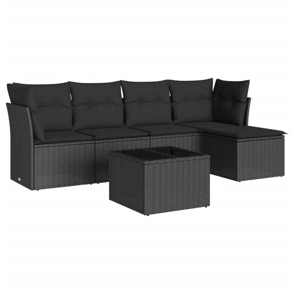 Set Divano da Giardino 6 pz con Cuscini-Sofa da Giardino-Divanetto da esterno Nero in Polyrattan 913486