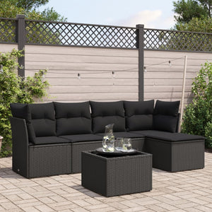 Set Divano da Giardino 6 pz con Cuscini-Sofa da Giardino-Divanetto da esterno Nero in Polyrattan 913486