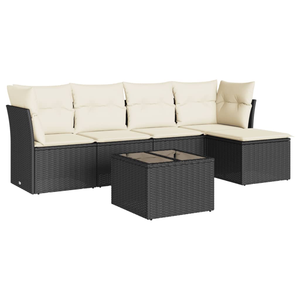 Set Divano da Giardino 6 pz con Cuscini-Sofa da Giardino-Divanetto da esterno Nero in Polyrattan 667137
