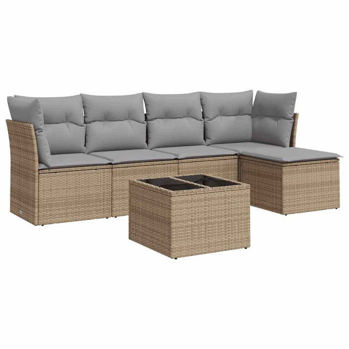 Set Divano da Giardino 6 pz con Cuscini-Sofa da Giardino-Divanetto da esterno Beige in Polyrattan 747285