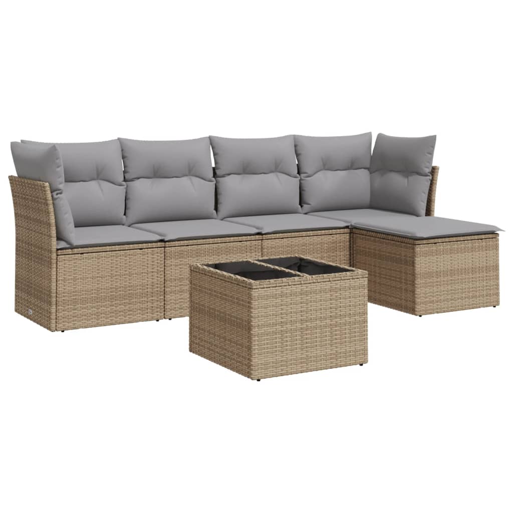 Set Divano da Giardino 6 pz con Cuscini Beige in Polyrattan