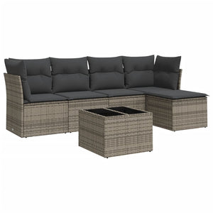 Set Divano da Giardino 6 pz con Cuscini-Sofa da Giardino-Divanetto da esterno Grigio in Polyrattan 395158