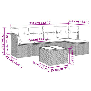 Set Divano da Giardino 6 pz con Cuscini Grigio in Polyrattan 3217570