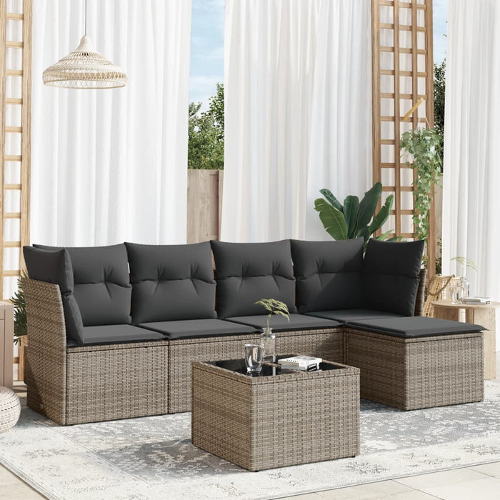 Set Divano da Giardino 6 pz con Cuscini Grigio in Polyrattan 3217570
