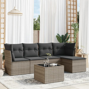 Set Divano da Giardino 6 pz con Cuscini-Sofa da Giardino-Divanetto da esterno Grigio in Polyrattan 395158