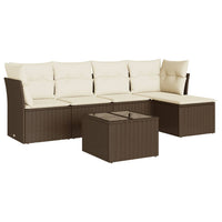 Set Divano da Giardino 6 pz con Cuscini-Sofa da Giardino-Divanetto da esterno Marrone in Polyrattan 785166