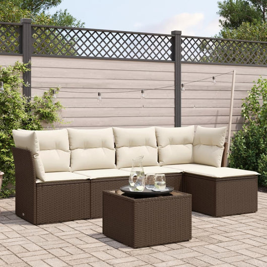 Set Divano da Giardino 6 pz con Cuscini-Sofa da Giardino-Divanetto da esterno Marrone in Polyrattan 785166