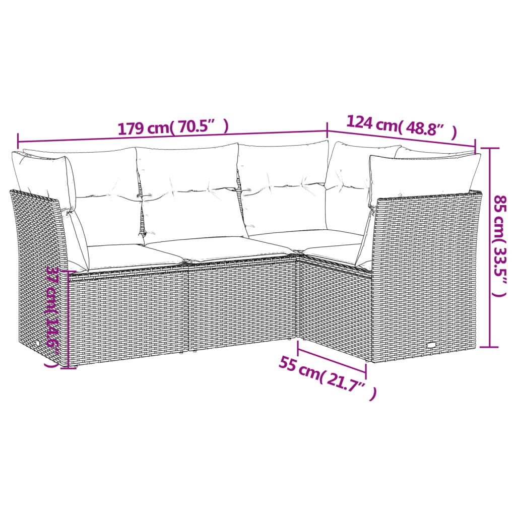 Set Divano da Giardino 4 pz con Cuscini-Sofa da Giardino-Divanetto da esterno Beige in Polyrattan 339279