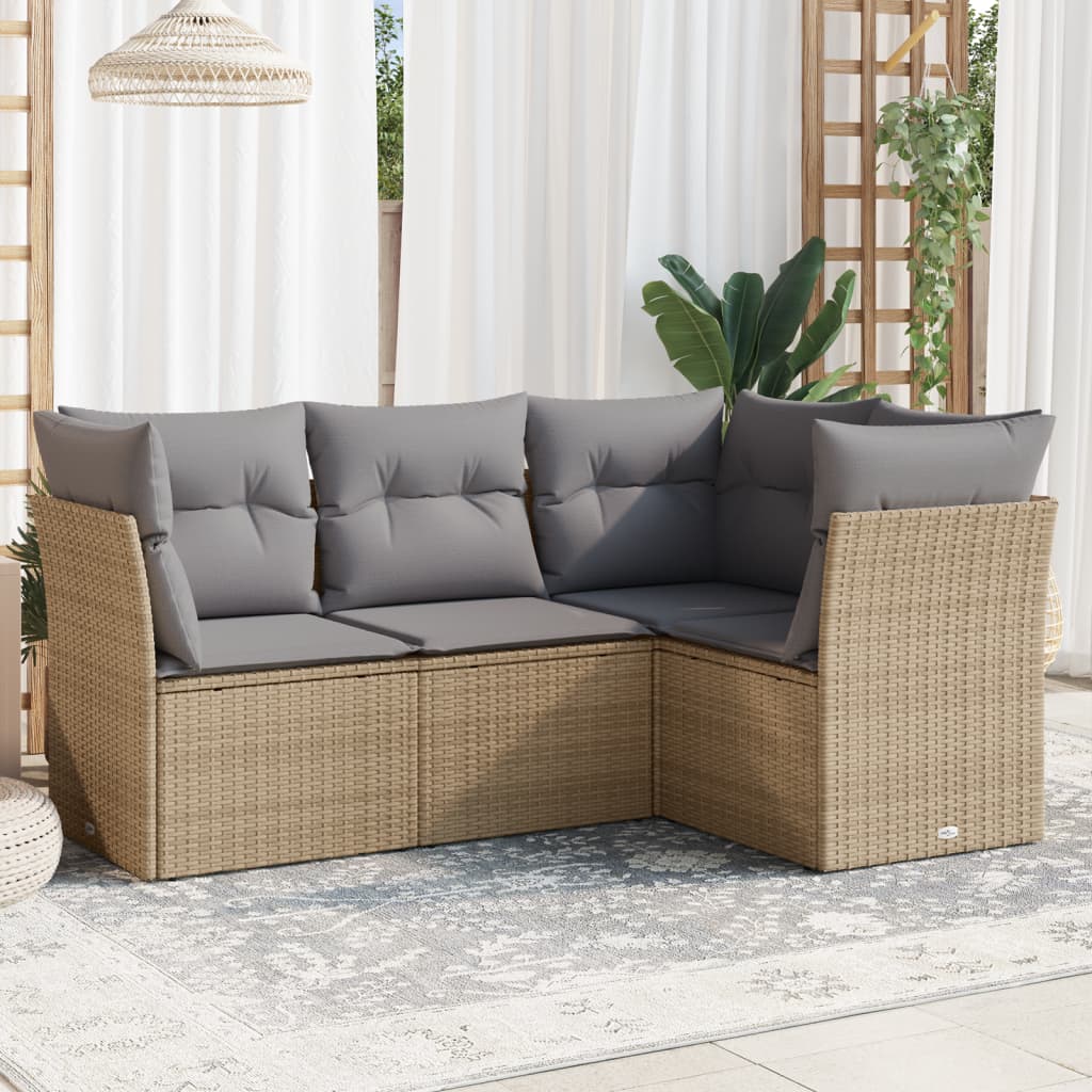 Set Divano da Giardino 4 pz con Cuscini-Sofa da Giardino-Divanetto da esterno Beige in Polyrattan 339279