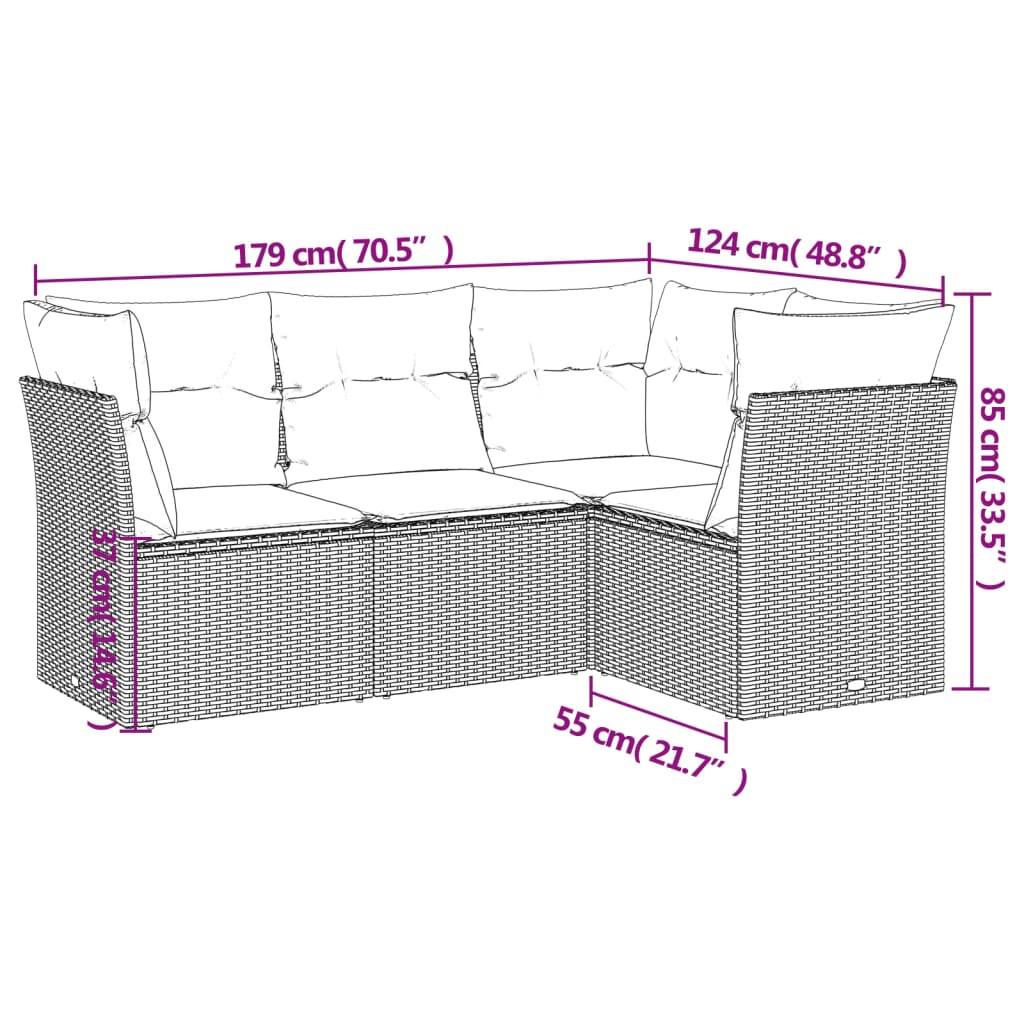 Set Divano da Giardino 4 pz con Cuscini-Sofa da Giardino-Divanetto da esterno Grigio Chiaro Polyrattan 261805