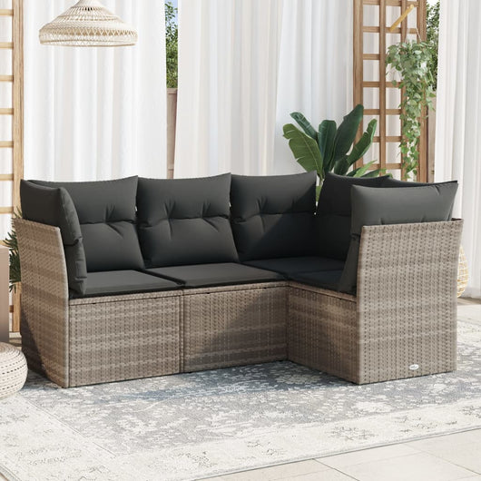Set Divano da Giardino 4 pz con Cuscini-Sofa da Giardino-Divanetto da esterno Grigio Chiaro Polyrattan 261805