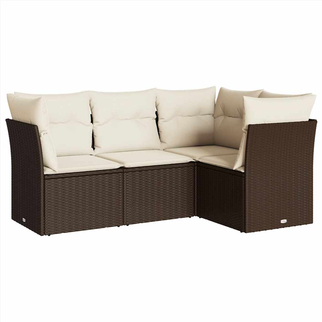 Set Divano da Giardino 4 pz con Cuscini-Sofa da Giardino-Divanetto da esterno Marrone in Polyrattan 606669
