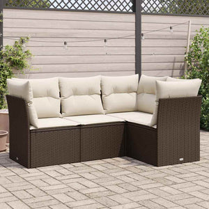 Set Divano da Giardino 4 pz con Cuscini-Sofa da Giardino-Divanetto da esterno Marrone in Polyrattan 606669