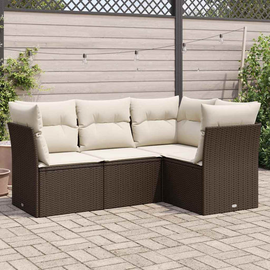 Set Divano da Giardino 4 pz con Cuscini-Sofa da Giardino-Divanetto da esterno Marrone in Polyrattan 606669