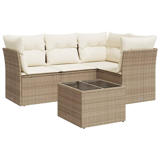 Set Divano da Giardino 5 pz con Cuscini Beige in Polyrattan