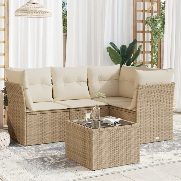 Set Divano da Giardino 5 pz con Cuscini Beige in Polyrattan