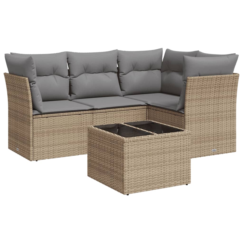 Set Divano da Giardino 5 pz con Cuscini-Sofa da Giardino-Divanetto da esterno Beige in Polyrattan 483472