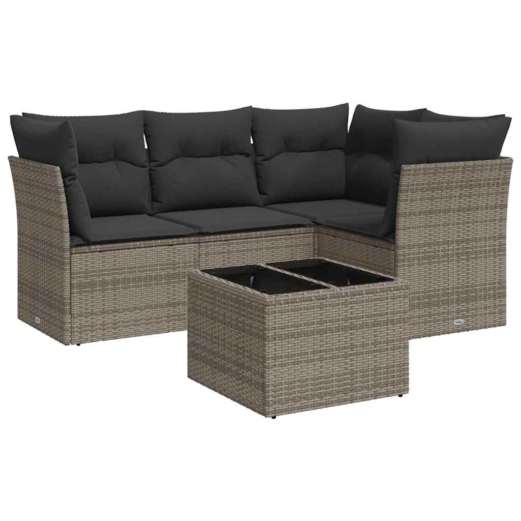 Set Divano da Giardino 5 pz con Cuscini-Sofa da Giardino-Divanetto da esterno Grigio in Polyrattan 242795