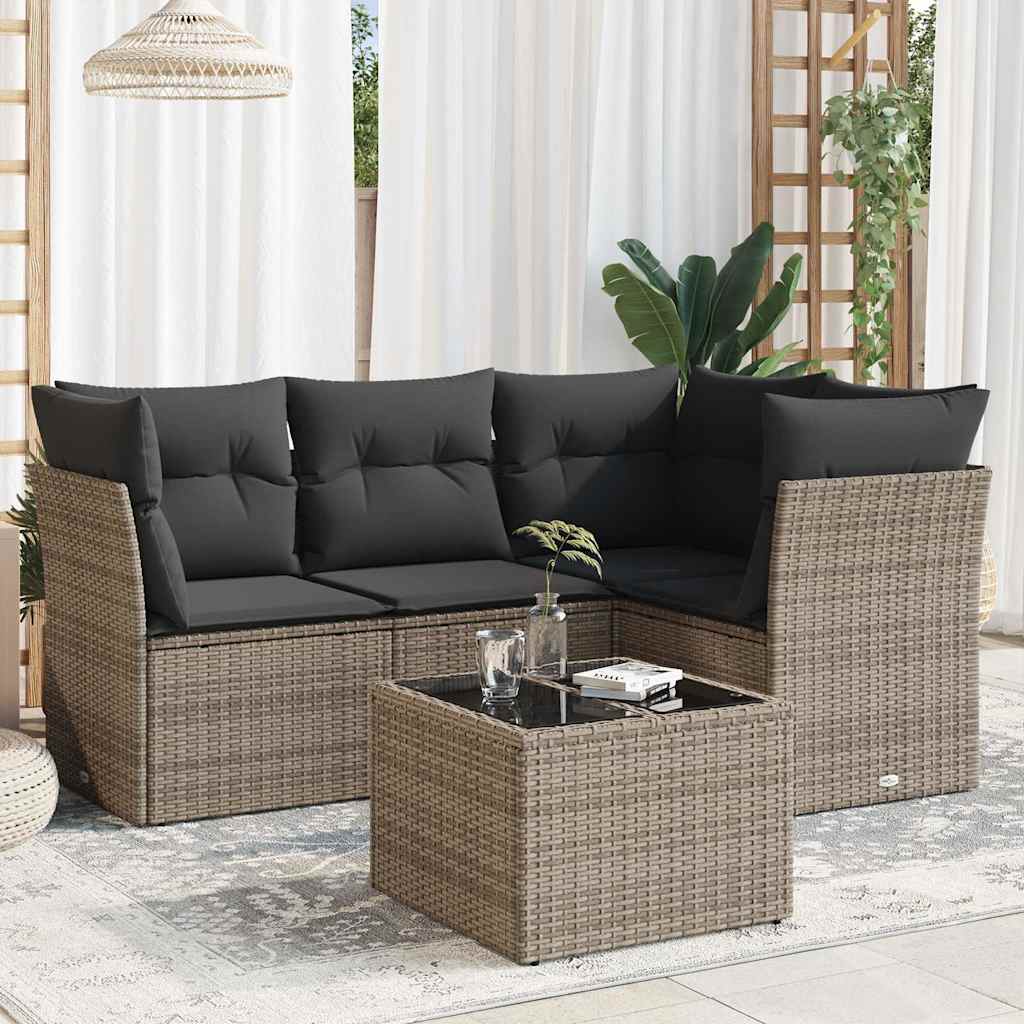 Set Divano da Giardino 5 pz con Cuscini-Sofa da Giardino-Divanetto da esterno Grigio in Polyrattan 242795