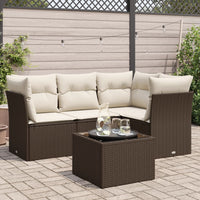 Set Divano da Giardino 5 pz con Cuscini-Sofa da Giardino-Divanetto da esterno Marrone in Polyrattan 858825