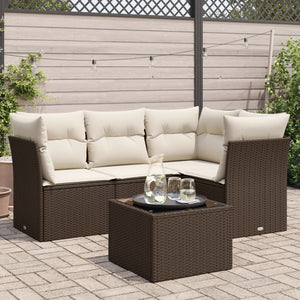 Set Divano da Giardino 5 pz con Cuscini-Sofa da Giardino-Divanetto da esterno Marrone in Polyrattan 858825