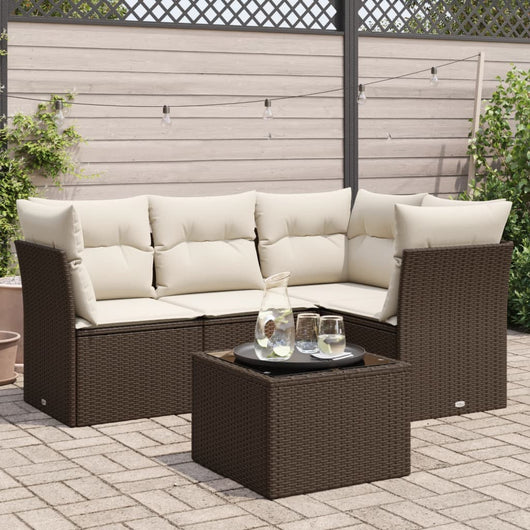 Set Divano da Giardino 5 pz con Cuscini-Sofa da Giardino-Divanetto da esterno Marrone in Polyrattan 858825