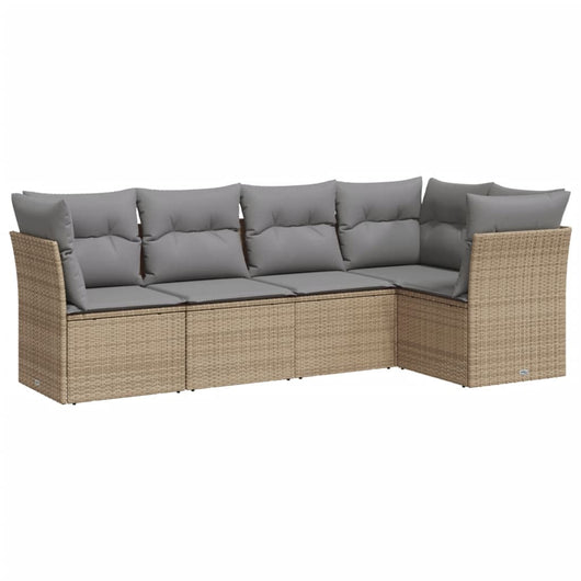 Set Divano da Giardino 5 pz con Cuscini-Sofa da Giardino-Divanetto da esterno Beige in Polyrattan 255080