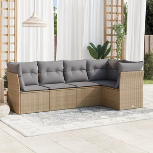 Set Divano da Giardino 5 pz con Cuscini-Sofa da Giardino-Divanetto da esterno Beige in Polyrattan 255080