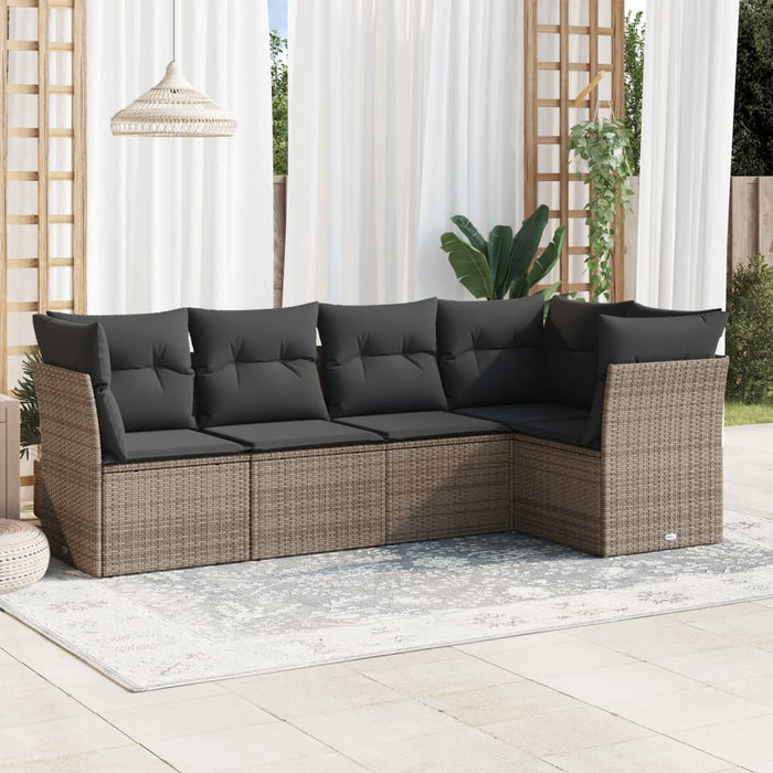Set Divano da Giardino 5 pz con Cuscini-Sofa da Giardino-Divanetto da esterno Grigio in Polyrattan 943993