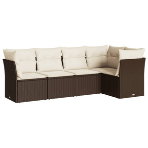 Set Divano da Giardino 5 pz con Cuscini-Sofa da Giardino-Divanetto da esterno Marrone in Polyrattan 991876