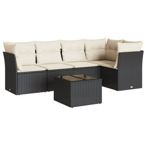 Set Divano da Giardino 6 pz con Cuscini-Sofa da Giardino-Divanetto da esterno Nero in Polyrattan 452373