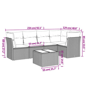 Set Divano da Giardino 6 pz con Cuscini-Sofa da Giardino-Divanetto da esterno Nero in Polyrattan 452373