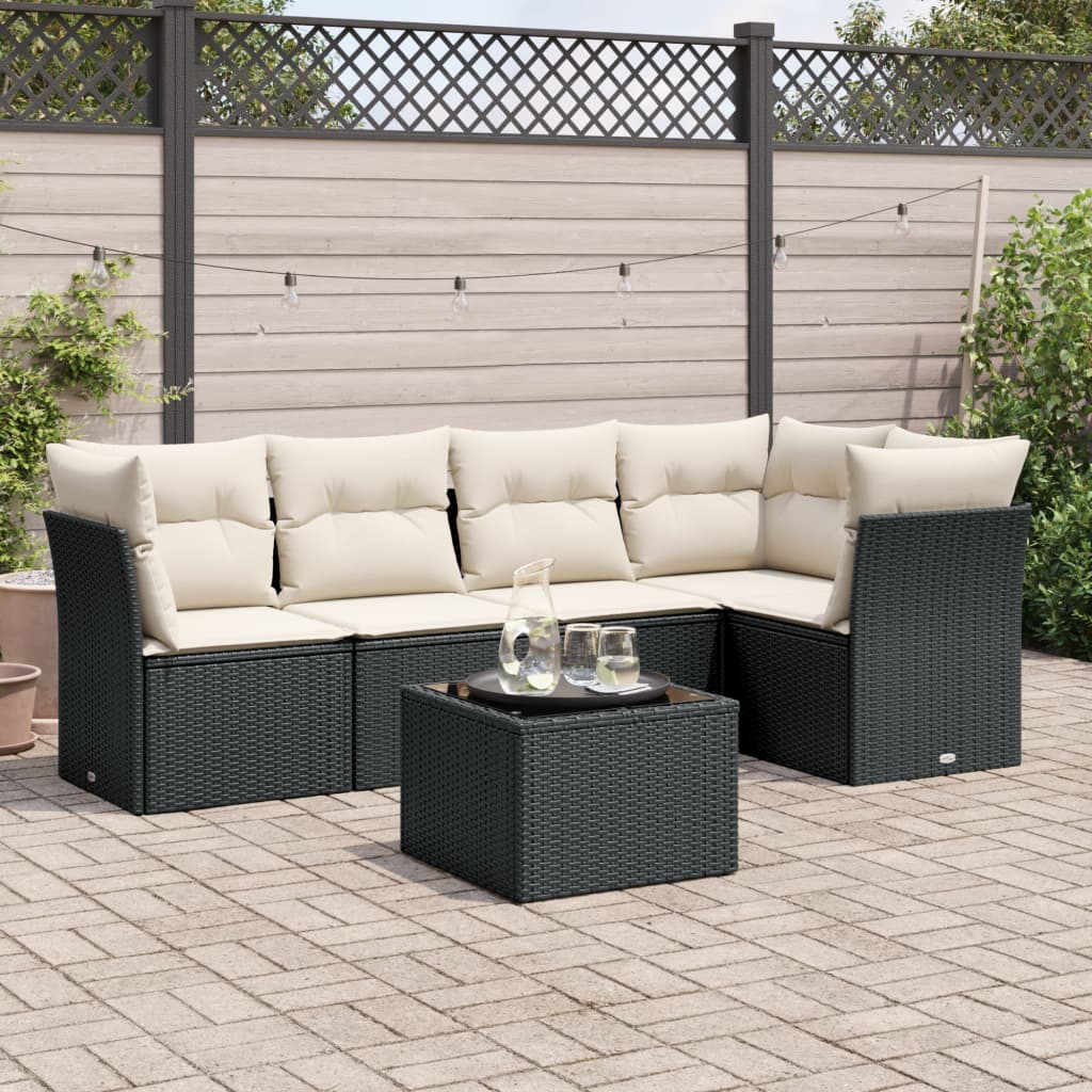 Set Divano da Giardino 6 pz con Cuscini-Sofa da Giardino-Divanetto da esterno Nero in Polyrattan 452373