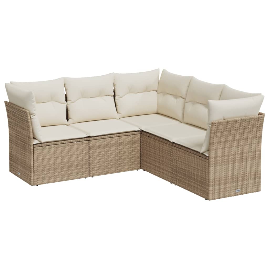 Set Divano da Giardino 5 pz con Cuscini Beige in Polyrattan