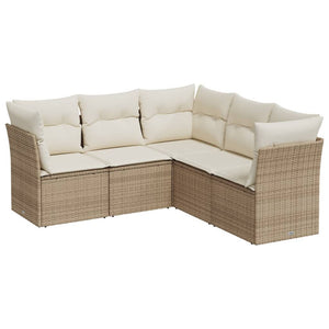 Set Divano da Giardino 5 pz con Cuscini Beige in Polyrattan